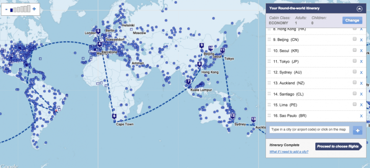 Simulação de roteiro - passagem Volta ao Mundo